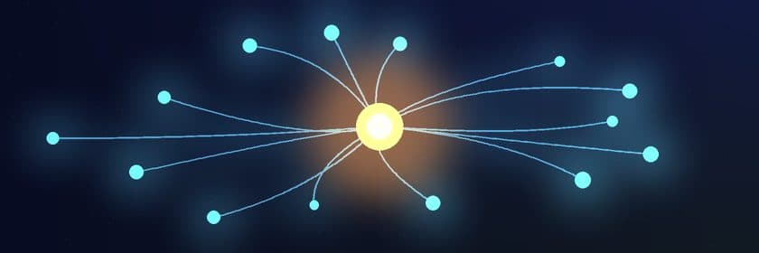 Un núcleo de luz ámbar en el centro de un fondo azul oscuro, del que salen líneas finas y curvas hacia varios puntos de luz turquesa, como cables que conectan una fuente con muchos destinos.